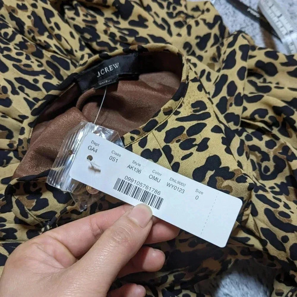 NEW J. Crew Leopard Carly Dress Midi Pleated Long Sleeve Size 0 - Picture 10 of 11